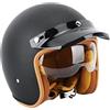 Airshi Caschi da Moto, Occhiali Antivento Fodera Rimovibile 3/4 Caschi a Faccia Aperta Comfort Elevato Stile retrò per Esterni
