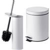 Relaxdays set bagno 2 pz, pattumiera pedale 5 l, scopino WC softclose, bianco
