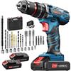 FAHEFANA Trapano A Percussione 21V, Trapano Avvitatore Batteria con 2 Batterie 2,0Ah, Avvitatore a Batteria Coppia Massima di 45Nm, 2 Velocità, 25+3 Coppia, 10mm Morsa, Set di Accessori 29 Pezzi con Valigetta