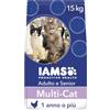 IAMS Multi-Cat - Cibo Secco per Gatti Adulti e Anziani, 15 kg | Crocchette per gatti adulti e anziani dai 7 anni | Con pollo e salmone | Alimento secco completo