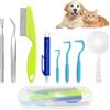 QWORK® 8 Pezzi Rimozione Zecche per Cani, Ganci per Zecche, Pinzette per Zecche Doppie, Pettine e Lente d'Ingrandimento, per Animali Domestici