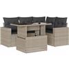 vidaXL Set Divano da Giardino 5pz con Cuscini Grigio Chiaro Polyrattan