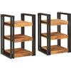 QZZCED Tavolino da comodino 2 pezzi rustico marrone e nero in legno di mango con cassetto e mensola per camera da letto