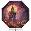 RPLIFE Pumpkins Castle - Ombrello per Halloween, leggero, resistente, automatico, da donna, ombrello da viaggio per pioggia e sole