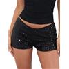 ensswliz Pantaloncini da donna con paillettes a vita bassa elastici scintillanti pantaloncini da festa glitterati corti da spiaggia club streetwear, B-nero, S