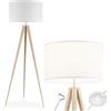 tectake® Lampada da Terra con Paralume in Tessuto Effetto Lino, Lampada con Treppiede Robusto in Acciaio, Luce Salotto con Interruttore a Pedale, Piantana Design Moderno - Rovere