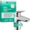 hansgrohe Logis - Rubinetto per lavabo, con beccuccio, altezza 100 mm, con asta di trazione, per il bagno, colore: Cromo