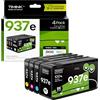 Timink 4 cartucce 937 con chip, compatibili con HP 937E, 937XL, compatibili con HP OfficeJet 9110b, 9130b, 9120b, 9117b, 9720, 9730 (nero, ciano, magenta, giallo)