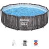 Bestway Set piscina da 366x100 cm effetto legno grigio