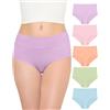 TANSTC Mutande Donna Cotone Vita Alta Slip Traspirante Culotte Comode Elasticizzato Intimo, Azzurro Chiaro/Verde Mela/Rosa Chiaro/Rosa Salmone/Viola Chiaro, Pacco da 5, M