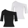 Urban Classics Tb7096a-ladies Organic Asymmetric Rib Tee 2-Pack T-Shirt, Nero e Bianco, S Donna