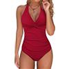 UMIPUBO Costume da Bagno Intero Donna Sexy Scollo a V Bikini Push Up Imbottito Reggiseno Curvy Costumi da Mare Donna Interi Costumi Un Pezzo Cross Spiaggia Beachwear Swimwear (Rosso, S)