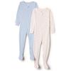 Amazon Essentials x Sofia Grainge Pigiami con Piedi Attillati in Cotone Unisex Bimbi, Pacco da 2, Celeste/Coniglietti Piccoli, 0 mesi