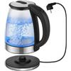 Sikida Bollitore in vetro da 1,8 l, molto silenzioso, certificato senza BPA, base girevole a 360°, illuminazione a LED, vetro borosilicato, spegnimento automatico, protezione da surriscaldamento