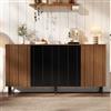 BNUZ Credenza da cucina, 160 x 35 x 80 cm, in truciolato, colore noce e nero, armadietto con 4 ante, credenza con scomparti separati