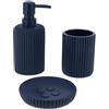 Tendance - Set di Bicchiere, Dispenser di Sapone e portasapone in poliresina a Coste - Blu Navy - Bagno - Accessorio da Bagno Indipendente