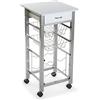 VERSA Leicester Carrello Cucina e Portabottiglie con Ruote e cassetti, Mobile Cucina, Misure (A x L x l) 82 x 40 x 40 cm, Legno e Metallo, Colore Bianco