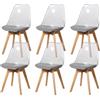 BenyLed Set di 6 sedie da pranzo in stile scandinavo design retrò sedie laterali in acrilico trasparente sedia in cristallo con cuscino di seduta in lino (Grigio, Tela)