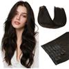 hotbanana Extension con clip in capelli veri, senza cuciture, da nero naturale a castano castano, extension in capelli veri in poliuretano, 40 cm, 130 g, 7 pezzi