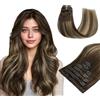 HOTBANANA Extension Capelli Veri Clip, Castano Cioccolato con Biondo Miele Extension Clip Capelli Veri 40cm 7pcs Remy Umani Naturali Capelli Extensions 120g