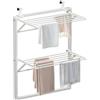 VOUNOT® Stendibiancheria da Parete Salvaspazio a 2 Livelli Pieghevole, Stendino da Muro Richiudibile per Balcone, Bagno e Interno, Facile da Installare, Bianco