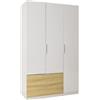 Composad | Armadio Linea Macchiato Teen 3 Ante e 2 Cassetti, per Cameretta, Armadio moderno bambini e ragazzi LxAxP:122,1x200x58,2 cm, Grigio Cashmere laccato e Rovere Chiaro, Made In Italy