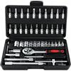 WiMas 46PCS Set di chiavi a bussola,kit di strumenti a cricchetto per chiavi a bussola ad azionamento metrico, bit di cacciavite strumento di riparazione autoveicoli 1/4 di pollice (nero)