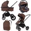 BabyLux® Passeggino 3in1 CASTOR, Set Pieghevole di Passeggino Leggero | Combinati con Navicella, Seggiolino per Sportivo, Marsupio I-Size, Borsa Fasciatoio e Altri Accessori, Protezione UV 50+