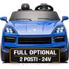 Mondial Toys Porsche Cayenne 24V Maxi SUV Elettrico per Bambini 2 Posti Macchina Elettrica con Telecomando Due Cinture a 3 Punti Luci LED Bluetooth Carico Massimo 60 Kg (Blu)