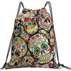 Generic con Coulisse Borsa Coulisse Sugar Skull Collage Sacca Sportiva Stampa Zaino Scuola per Piscina Adulto Donna 36X42Cm