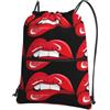 YYHHAOFA Simpatico zaino con stampa di labbra rosse con coulisse e cerniera, borsa da viaggio impermeabile con tasca frontale e organizer interno
