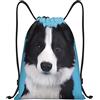 EDPXKL Borsa a sacco con coulisse e stampa Border Collie per donna, impermeabile, ideale per il calcio, portatile, da viaggio, per palestra, shopping, sport e yoga.