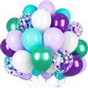 Ousuga Palloncini Viola Teal Bianco 50 Pezzi 12 Pollici con Coriandoli, per Compleanno Natale Capodanno Sirene Battesimo Feste Decorazione