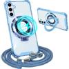 Belzsxy Magnetica Cover per Samsung Galaxy A54 con Cordino Regolabile,Cover Blindato con Anello a 360°, Trasparente Custodia con Collana Tracolla Laccio Collo Morbido Lanyard Case Antiurto,blu