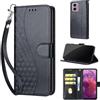 SIENIANLINE Cover per Motorola Moto G24 / E14 custodia portafoglio Nero | 3 scomparti carte, 1 tasca banconote, Chiusura magnetica, Supporto, Pelle PU flip cover per Moto G04 / G04s