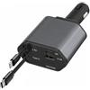 Voxlara Caricatore Auto USB C 4 in 1 con Cavo Retrattile Type-C e Lightning, Adattatore USB C USB Macchina con Display Digitale di Tensione, Ricarica Rapida per Smartphone