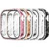 Simpeak 5 Pezzi Cristalli Cover Compatibile con Apple Watch 41 mm Series 9/8/7, Rigida Bling Completa Protettiva Sostituzione Custodia con Vetro Protezione Schermo, Oro/Rosa/Nero/Argento/Trasparente