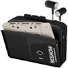 Reshow Registratore di cassette portatile, con microfono e altoparlante integrati, convertitore da cassetta USB a MP3, funzione di registrazione retromarcia, cuffie incluse (nero)