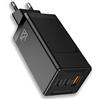 RUPA Caricatore USB C con GaN Tech, 3-Porto PD Caricabatterie 65W, Alimentatore USB Compatibile con iPhone 14/13, iPad Pro, MacBook, Laptop, Switch, Samsung ECC (Nero)