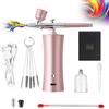 Holzsammlung Airbrush, Set di Pistola a Spruzzo con Compressore, Kit aerografo Portatile Wireless e Set aerografo a Mano Ricaricabile, per Trucco,Decorazione Torte,Unghie（Rosa）