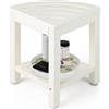 LIFEZEAL Panca Doccia con Ripostiglio, Sgabello da Bagno a Forma di Ventaglio, Sgabello da Doccia Angolare in HDPE, Carico Massimo 150 kg (Bianco, 32,5x32,5x43,5 cm)