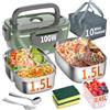 SOOOEC Contenitore per il pranzo elettrico 100 W, 3 in 1, contenitore per il pranzo riscaldato portatile, in acciaio inox, 12 V/24 V/220 V, contenitore termico isolato per auto, camion (GreenGrey, 1,5 L)