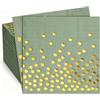Pyralidsg 60 Pezzi Tovaglioli, 12.5 x 12.5cm Tovaglioli di Carta Verde Salvia, Tovagliolo Compleanno con Puntini in Lamina D'oro, Tovagliolo Verdi per Pasqua, Natale, Feste, Battesimi