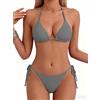 Tainehs - Bikini sexy da donna, con allacciatura al collo, perizoma, due pezzi, a triangolo, costumi da bagno, Grigio chiaro, M