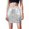 Aolso Gonna Paillettes Donna,Argento Minigonna Aderente Elasticizzata con Glitter,Gonna Corta Donna di Danza Street Club Party Costume,per Feste Serate Fuori Discoteca-L