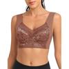 SERSARY Reggiseno Donna Pizzo Imbottito Senza Ferretto Spalla Larga Senza Cuciture Bralette Morbido Reggiseni Top Senza Ganci Comodo Reggiseno Sportivo Leggero Push Up BH,Marrone,M