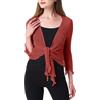 Prime Fashions Coprispalle da donna in tinta unita, a rete, a maniche lunghe, con lacci, cardigan corto lavorato a maglia, leggero, elastico, camicetta aperta per l'estate, Rosso, Taglia unica