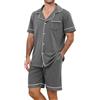 TeJoyce Pigiama Uomo Estivo Corto Cotone, Pigiami Due Pezzi Manica Corte con Scollo a V e Pantaloni con Tasche Pigiama da Notte Camicia Casual da Casa Morbido e Confortevole