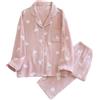 Generic Pigiama da donna in crêpe di cotone, set di pantaloni a maniche lunghe abbottonati con colletto, set da due pezzi in Seersucker Loungewear, Cuore bianco., XL
