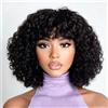 Zealady Parrucca Donna Capelli Veri Umani Curly Human Hair Wigs Parrucca Bob Corto Con Frangia For Donne Parrucche Capelli Veri Corti Nero Naturale 10 Pollici